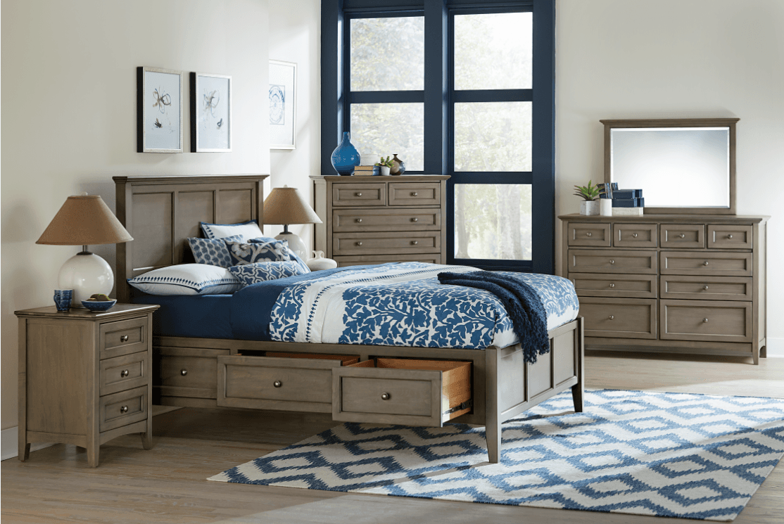 Solid wood bedroom set on the Fox Furniture showroom floor